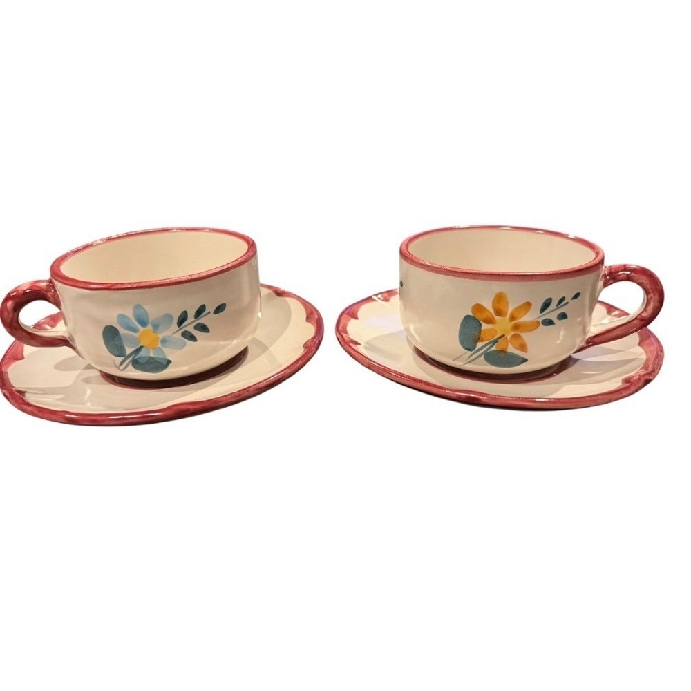Gump's San Francisco Vintage Hand Painted Italy‎ Floral Cup & Saucer Set MCM